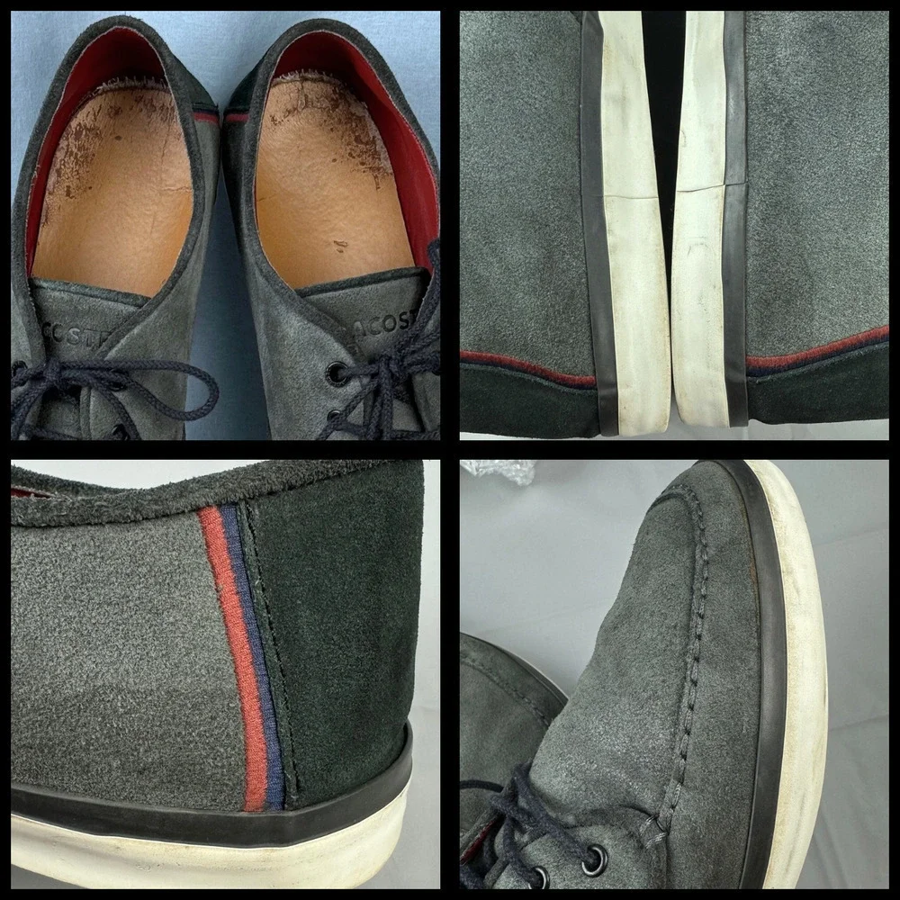 Lacoste Suede Sevrin 4 Grey Black Sneakers Loafers Shoes Metal Alligator Size 13